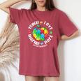 Autism Awareness Teacher Apple Teach Hope Love Inspire Women's Oversized Comfort T-Shirt Crimson