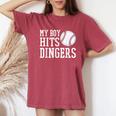 My Boy Hits Dingers Baseball Mom Dad I Hit Dingers Women's Oversized Comfort T-Shirt Crimson