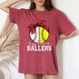 Busy Raising Ballers Softball Baseball Mama Mom Women's Oversized Comfort T-Shirt Crimson