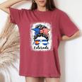 Colorado State Flag Sunglasses Mom Messy Bun Hair Girl Women's Oversized Comfort T-Shirt Crimson