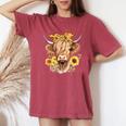 Cute Scottish Highland Cow Wearing Sunflower Bandana Heifer Women's Oversized Comfort T-Shirt Crimson