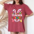 Cute Teacher Bunny Ears & Paws Easter Eggs Easter Day Girl Women's Oversized Comfort T-Shirt Crimson