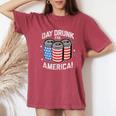 Day Drunk For America Patriotic Stars & Stripes Beer Cans Women's Oversized Comfort T-Shirt Crimson