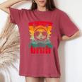 Meme Saying Bruh With Cat Kid Women's Oversized Comfort T-Shirt Crimson
