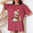 Goat Chicken Santa Hat Reindeer Christmas Lights Farm Animal Women's Oversized Comfort T-Shirt Crimson