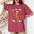 Kiss The Duck Kiss The Cook Joke Pun Chef Women's Oversized Comfort T-Shirt Crimson