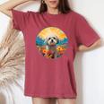 Lhasa Apso Puppy Dog Cute Flower Mountain Sunset Colorful Women's Oversized Comfort T-Shirt Crimson