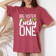Lucky One First Birthday Big Sister Family St Patrick's Day Women's Oversized Comfort T-Shirt Crimson