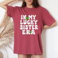 In My Lucky Sister Era Groovy Sister St Patrick's Day Women's Oversized Comfort T-Shirt Crimson
