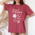 Pitches Be Crazy Baseball Sports Player Boys Women's Oversized Comfort T-Shirt Crimson