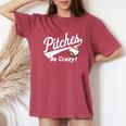 Pitches Be Crazy Baseball Humor Youth Women's Oversized Comfort T-Shirt Crimson
