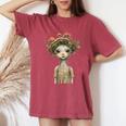 Pixiecore Forest Elf Girl With Mushrooms Fairycore Aesthetic Women's Oversized Comfort T-Shirt Crimson