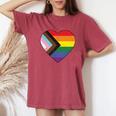 Progress Pride Flag Vintage Rainbow Heart Love Lgbt Pocket Women's Oversized Comfort T-Shirt Crimson