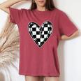 Race Car Checker Flag Racing Heart Auto Racer Women's Oversized Comfort T-Shirt Crimson