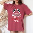 Race Car Mom Of The Birthday Boy Racing Family Pit Crew Women's Oversized Comfort T-Shirt Crimson