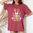 Retro Groovy Cna Squad Bunny Ear Flower Easter Women's Oversized Comfort T-Shirt Crimson