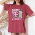Retro Groovy Coffee Fueled By Iced Coffee And Anxiety Women's Oversized Comfort T-Shirt Crimson