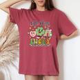 Retro Groovy Little Miss Lucky Charm St Patrick's Day Women's Oversized Comfort T-Shirt Crimson