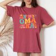 Retro Groovy In My Oma Era Baby Announcement Women's Oversized Comfort T-Shirt Crimson