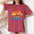 Retro Rochester Skyline Rainbow Lgbt Lesbian Gay Pride Women's Oversized Comfort T-Shirt Crimson