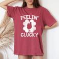 Shamrock Leaf Feelin' Clucky Chicken Lucky St Patrick's Day Women's Oversized Comfort T-Shirt Crimson