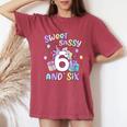 Sweet Sassy And Six Unicorn 6Th Birthday Party Girls Women's Oversized Comfort T-Shirt Crimson