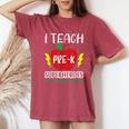 I Teach Pre-K Superheroes Back To School Teacher Day Women's Oversized Comfort T-Shirt Crimson