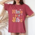 Ten Is A Vibe 9Th Birthday Groovy Boys Girls 9 Years Old Women's Oversized Comfort T-Shirt Crimson