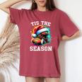 Tis The Season Football Mom Christmas Santa Hat Colorful Women's Oversized Comfort T-Shirt Crimson