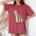 Trendy Funky Cartoon Chill Out Sloth Riding Llama Women's Oversized Comfort T-Shirt Crimson