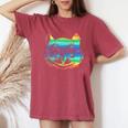 Vintage Rainbow Hippie Cute Cheshire Cat Head Kitty T Women's Oversized Comfort T-Shirt Crimson