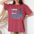 I Wear Blue For My Son Autism Awareness Month Mom Dad Women's Oversized Comfort T-Shirt Crimson