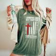 American Flag Cross Patriotic Religious Christian Usa Faith Women's Oversized Comfort T-Shirt Moss