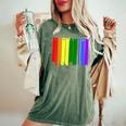 Binghamton New York Lgbtq Gay Pride Rainbow Skyline Women's Oversized Comfort T-Shirt Moss