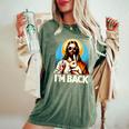 Bunny Christian Jesus Guess Who's Back Happy Easter Day Women's Oversized Comfort T-Shirt Moss