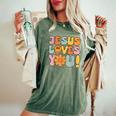Christian Jesus Loves You Groovy Vintage Cute Kid Girl Women Women's Oversized Comfort T-Shirt Moss