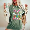 Cute Teacher Bunny Ears & Paws Easter Eggs Easter Day Girl Women's Oversized Comfort T-Shirt Moss