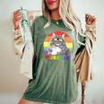 Siberian Cat Rainbow Gay Pride Lgbtq Women's Oversized Comfort T-Shirt Moss