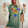 Gay Alien Lgbtq Pride Colorful Rainbow Sign Women's Oversized Comfort T-Shirt Moss