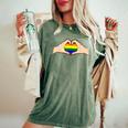 Hand Heart Lgbt Flag Cute Gay Pride Rainbow Glbt Women's Oversized Comfort T-Shirt Moss