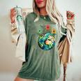 Happy Earth Day Cute Earth With Floral Earth Day 2024 Women's Oversized Comfort T-Shirt Moss