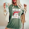 Just Call A Christmas Beast With Cute Little Owl N Santa Hat Women's Oversized Comfort T-Shirt Moss