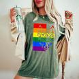 Lgbtq Rainbow Flag Tribal Wolf Pride Month Equal Women's Oversized Comfort T-Shirt Moss