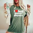 I Love Hot Soccer Players 80S Vintage Heart Women's Oversized Comfort T-Shirt Moss