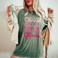 Olivia First Name-D Boy Girl Baby Birth-Day Women's Oversized Comfort T-Shirt Moss