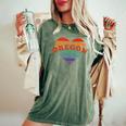 Oregon Retro Rainbow Heart 80S Whimsy Lgbtq Pride Stat Women's Oversized Comfort T-Shirt Moss