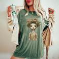 Pixiecore Forest Elf Girl With Mushrooms Fairycore Aesthetic Women's Oversized Comfort T-Shirt Moss