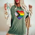 Progress Pride Flag Vintage Rainbow Heart Love Lgbt Pocket Women's Oversized Comfort T-Shirt Moss