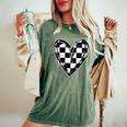 Race Car Checker Flag Racing Heart Auto Racer Women's Oversized Comfort T-Shirt Moss