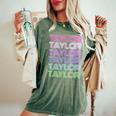 Retro First Name Taylor Girl Boy Surname Repeated Pattern Women's Oversized Comfort T-Shirt Moss